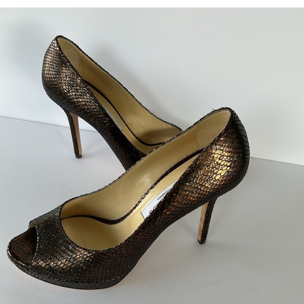 JIMMY CHOO LUNA Metallic Bronze Snake Embossed